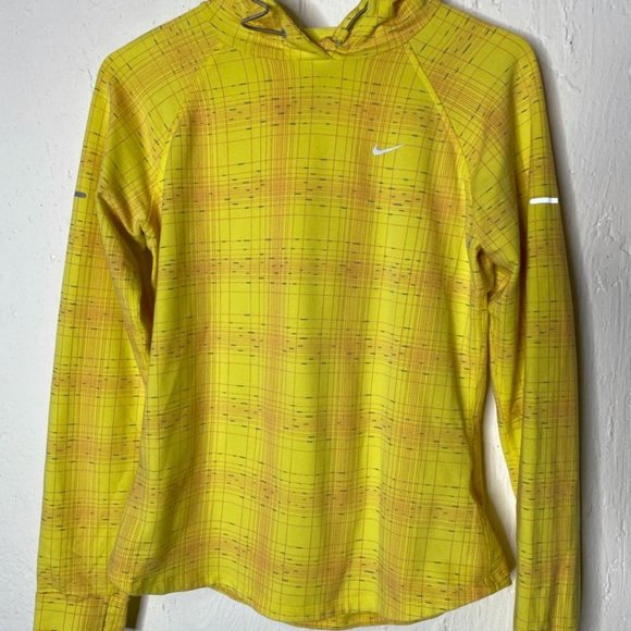 Nike Dri Fit running hoodie yellow size M reflectors vented back - Picture 1 of 9